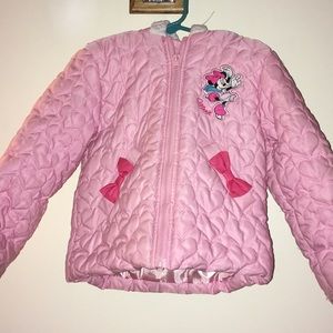 Pink ski jacket with Minnie Mouse and bows